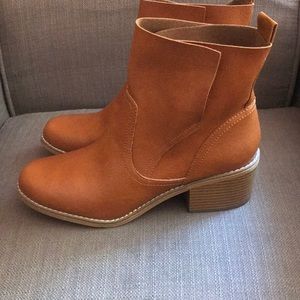 Brown leather heeled boots